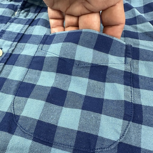 GAP‎ Men's Oxford Shirt Blue Plaid Sz Small Short Sleeves Gingham Cotton Stretch - Picture 4 of 11